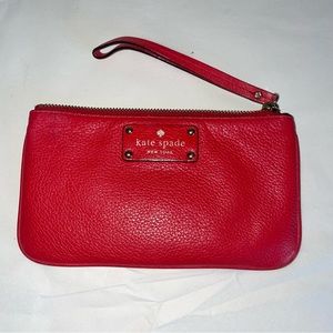 KATE SPADE TOP Zipper Wristlet Red Leather
